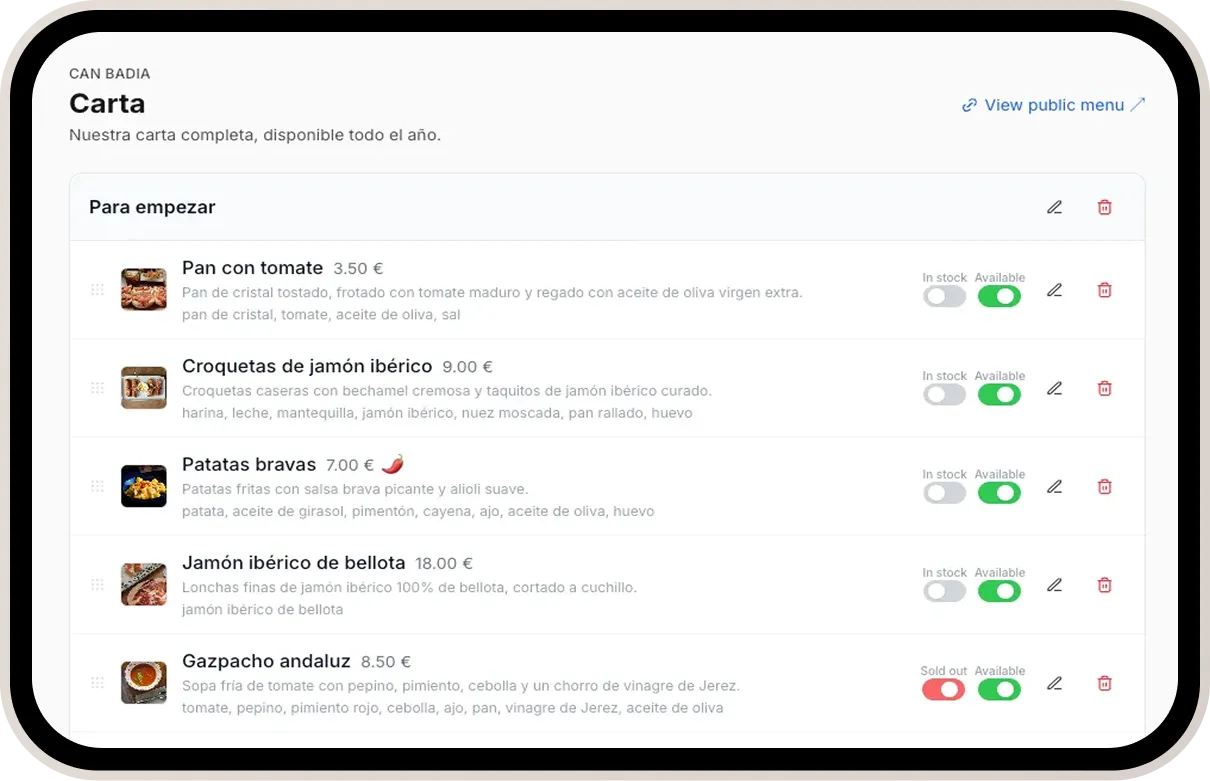 Create your digital menu